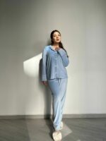 Тепла велюрова жіноча піжама BO.Brand зі штанами, колір блакитний - Зображення 2