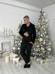 Парні піжами BO.Brand, сорочка та штани з кишенями, колір чорний - Зображення 11