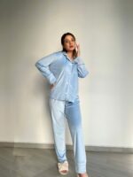 Тепла велюрова жіноча піжама BO.Brand зі штанами, колір блакитний - Зображення 7