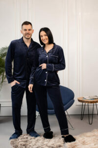 Парні піжами BO.Brand, сорочка та штани з кишенями, колір синій