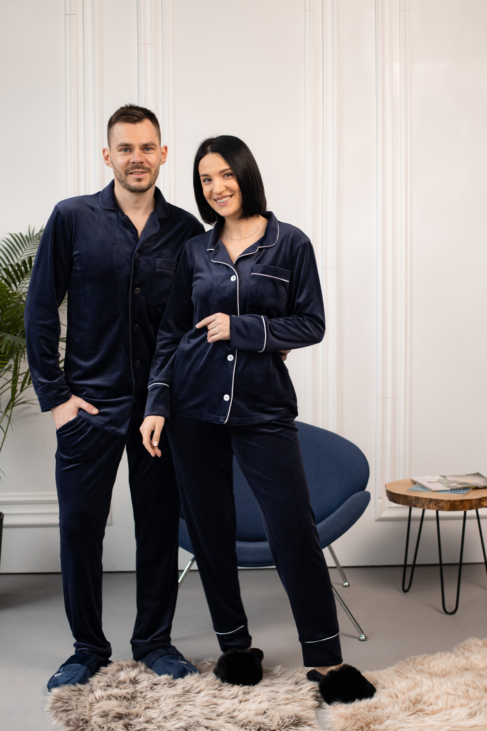 img_3788-scaled Парні піжами BO.Brand, сорочка та штани з кишенями, колір синій - Зображення 1