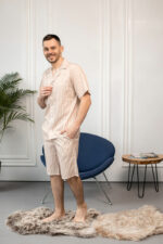 Чоловіча піжама BO.Brand з льону в бежеву смужку - Зображення 5