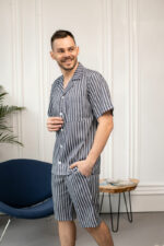 Чоловіча піжама BO.Brand, котон (сорочка на ґудзиках та шорти з кишенями, смужка графіт) - Зображення 2