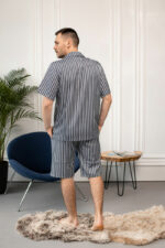 Чоловіча піжама BO.Brand, котон (сорочка на ґудзиках та шорти з кишенями, смужка графіт) - Зображення 4