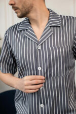 Чоловіча піжама BO.Brand, котон (сорочка на ґудзиках та шорти з кишенями, смужка графіт) - Зображення 3