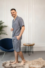 Чоловіча піжама BO.Brand, котон (сорочка на ґудзиках та шорти з кишенями, смужка графіт) - Зображення 5