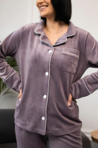 Зимова велюрова жіноча піжама BO.Brand (домашній костюм на ґудзиках та штани, колір какао) - Зображення 3