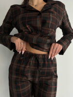 Жіноча піжама BO.Brand котон коричнева клітинка - Зображення 3