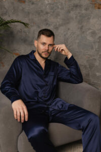 Піжама чоловіча шовкова BO.Brand синій колір