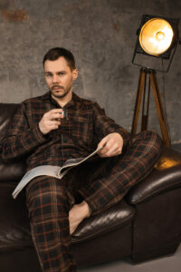 Парні піжами BO.Brand котонові, сорочка та штани з кишенями, колір коричневий - Зображення 5