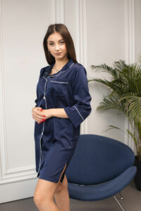 Жіноча шовкова піжама BO.Brand для дому, колір синій - Зображення 4