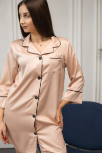 Жіночий шовковий халат BO.Brand для дому, кремовий - Зображення 4
