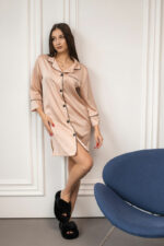 Жіночий шовковий халат BO.Brand для дому, кремовий - Зображення 2