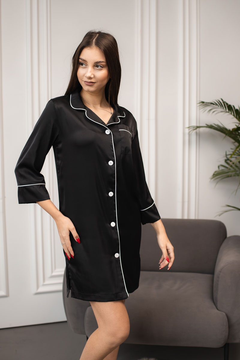 img_5909 Жіноча шовкова сорочка BO.Brand для дому, колір чорний - Зображення 1