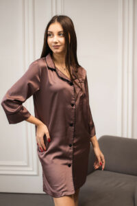 Жіноча шовкова піжама BO.Brand для дому, колір шоколад - Зображення 5