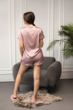 Піжама шовкова жіноча BO.Brand, сорочка та шорти, колір мокко - Зображення 4