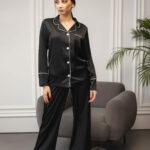 Жіноча піжама 2 в 1 BO.Brand, сорочка та штани, шовк, колір чорний