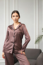 Жіноча піжама BO.Brand сорочка та штани, колір шоколад - Зображення 3