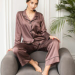 Жіноча піжама BO.Brand сорочка та штани, колір шоколад