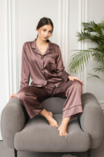 Жіноча піжама BO.Brand сорочка та штани, колір шоколад