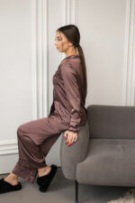 Жіноча піжама BO.Brand сорочка та штани, колір шоколад - Зображення 2