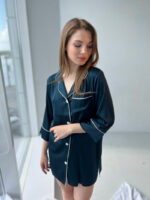 Шовкова жіноча піжама BO.Brand для дому, колір смарагд - Зображення 4