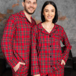 Сімейні піжами BO.Brand червоні у клітинку (чоловіча та жіноча піжами, котон)