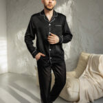 Піжама чоловіча шовкова BO.Brand чорний колір з білим