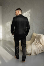 Піжама чоловіча шовкова BO.Brand чорний колір з білим - Зображення 3