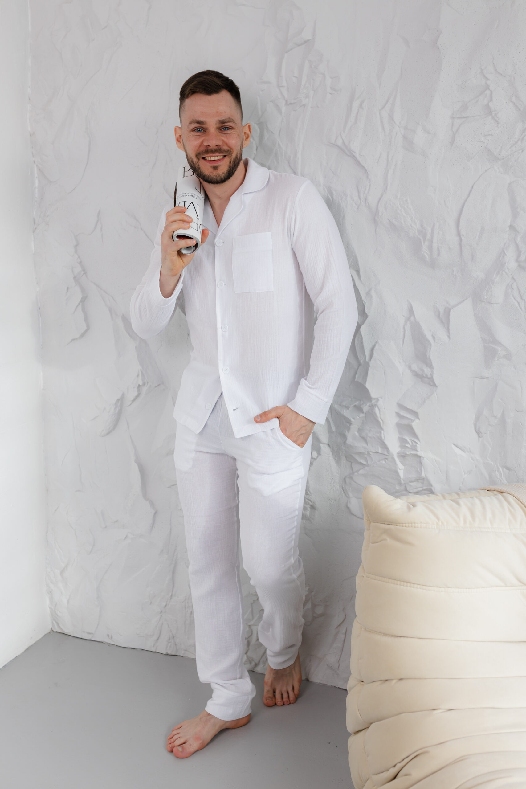 img_9069-scaled Чоловіча муслінова піжама BO.Brand білий колір - Зображення 1