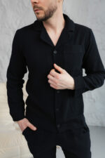 Муслінова чоловіча піжама BO.Brand чорний колір, бавовна