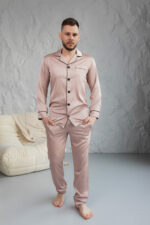 Чоловіча піжама BO.Brand сорочка брюки, бежевий колір - Зображення 3