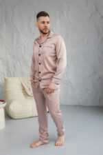 Чоловіча піжама BO.Brand сорочка брюки, бежевий колір