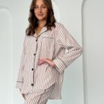 Жіноча сорочка та штани BO.Brand, піжама у коричневу смужку