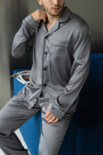 Шовкова чоловіча піжама BO.Brand графіт, сорочка і штани - Зображення 4