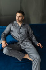 Шовкова чоловіча піжама BO.Brand графіт, сорочка і штани