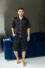 Шовкова чоловіча піжама BO.Brand чорний колір - Зображення 2