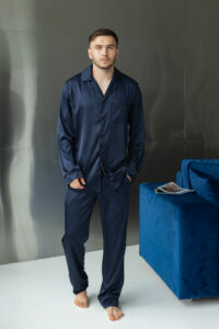 Піжама чоловіча шовкова BO.Brand синій колір - Зображення 8