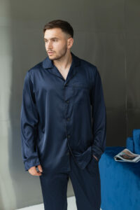 Піжама чоловіча шовкова BO.Brand синій колір - Зображення 9