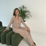 Жіноча піжама BO.Brand комплект сорочка та штани, бежевий