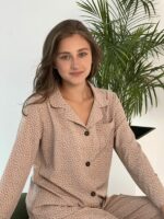 Жіноча піжама BO.Brand комплект сорочка та штани, бежевий - Зображення 3