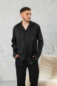Піжама чоловіча шовкова BO.Brand чорний колір - Зображення 4