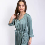 Жіночий халат та сорочка BO.Brand шовкові в оливкому кольорі