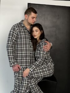 Парні піжами у сіру клітинку BO.Brand на бавовняній основі (сорочка та штани з кишенями) - Зображення 13