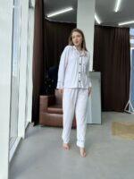 Жіноча піжама BO.Brand на ґудзиках зі штанами, колір білий - Зображення 13
