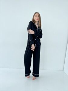 Жіноча піжама 2 в 1 BO.Brand, сорочка та штани, шовк, колір чорний - Зображення 10