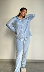 Тепла велюрова жіноча піжама BO.Brand зі штанами, колір блакитний - Зображення 9