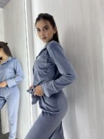 Жіноча піжама на ґудзиках зі штанами, колір синій