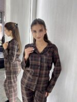 Жіноча піжама BO.Brand котон коричнева клітинка - Зображення 16