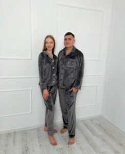 Парні піжами BO.Brand, сорочка та штани з кишенями, колір графіт - Зображення 7